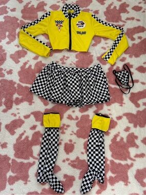 Brand New Yellow & Black Checkered Baddie Racing Checkered Costume Set Medium